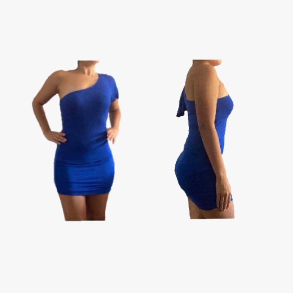 One shoulder blue Dress